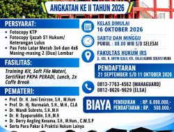 Fakultas Hukum IRS–PERADI Buka PKPA Angkatan II Tahun 2026, Pendaftaran hingga 11 Oktober